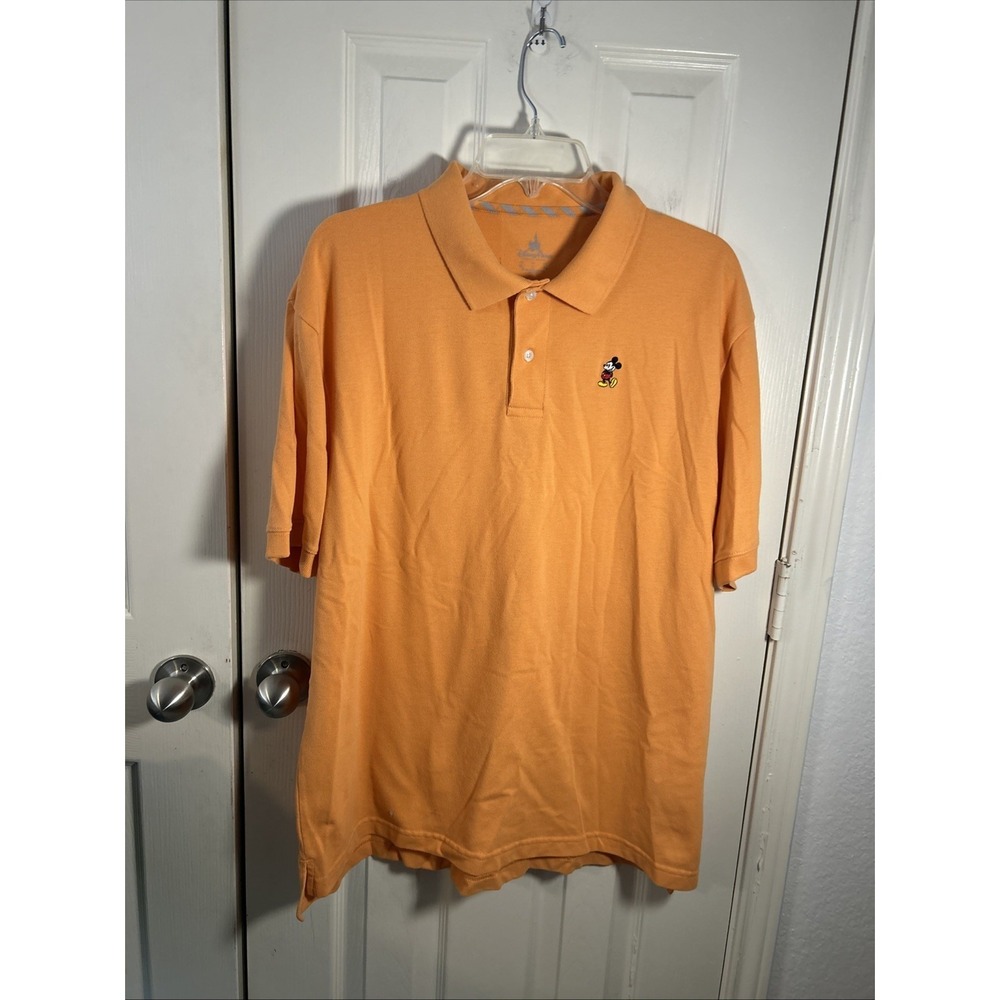 Disney Parks Men's Polo Shirt Mickey Embroidered‎ Orange Short Sleeve Size Large